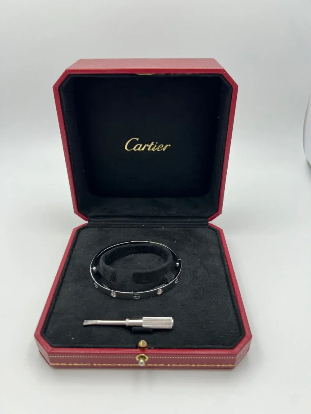 Cartier LOVE Bracelet Classic 4 Diamonds 18K White Gold Size 17